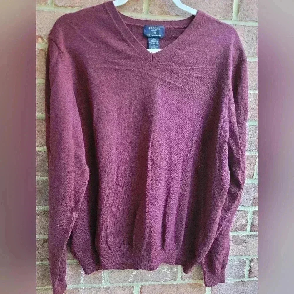 Brooks Brothers 346 Italian Merino Wool Burgundy Pullover Sweater Mens Size XL